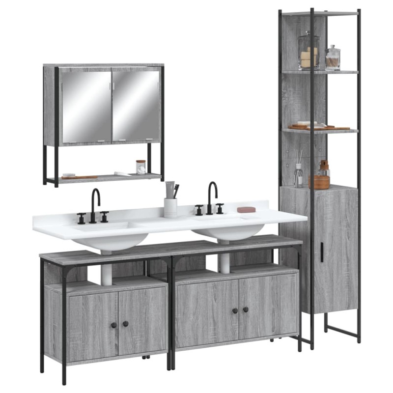 Ensemble de meubles de salle de bain 4 pcs Sonoma gris 