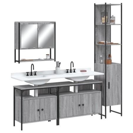 Ensemble de meubles de salle de bain 4 pcs Sonoma gris 