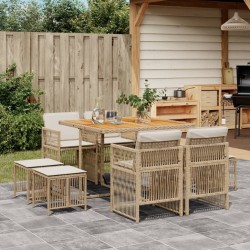 Ensemble à manger de jardin et coussins 9 pcs beige Poly rotin 