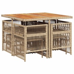 Ensemble à manger de jardin et coussins 9 pcs beige Poly rotin 
