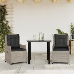 Ensemble à manger de jardin 3pcs coussins gris clair poly rotin 
