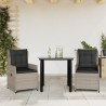 Ensemble à manger de jardin 3pcs coussins gris clair poly rotin 