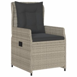 Ensemble à manger de jardin 3pcs coussins gris clair poly rotin 