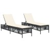 Chaises longues avec coussins lot de 2 noir résine tressée 