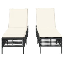 Chaises longues avec coussins lot de 2 noir résine tressée 