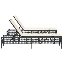 Chaises longues avec coussins lot de 2 noir résine tressée 