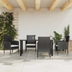 Ensemble à manger de jardin 5 pcs noir résine tressée et acier 