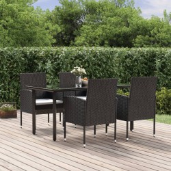 Ensemble à manger de jardin coussins 5pcs Noir Résine tressée 