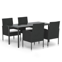 Ensemble à manger de jardin coussins 5pcs Noir Résine tressée 