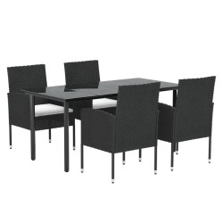 Ensemble à manger de jardin coussins 5pcs Noir Résine tressée 