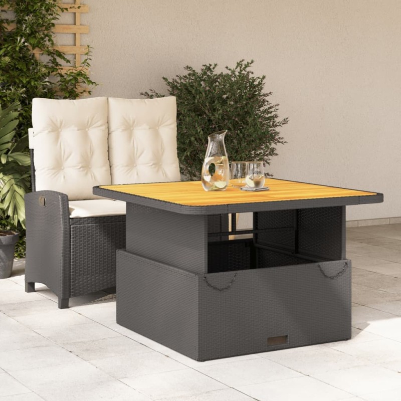 Ensemble à manger de jardin coussins 2pcs noir résine tressée 