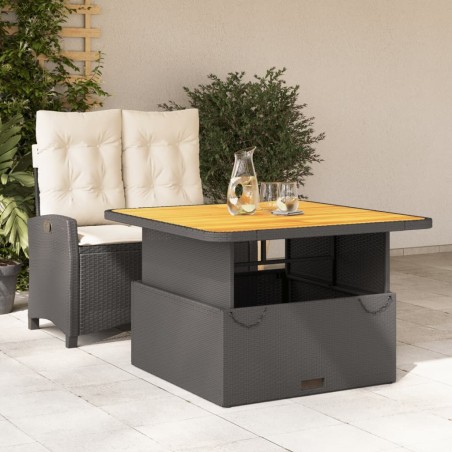 Ensemble à manger de jardin coussins 2pcs noir résine tressée 
