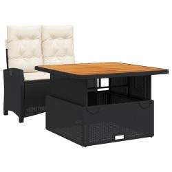 Ensemble à manger de jardin coussins 2pcs noir résine tressée 