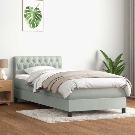 Sommier à lattes de lit et matelas gris clair 80x210 cm velours 
