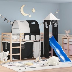 Lit mezzanine enfants et tour sans matelas blanc noir 80x200cm 