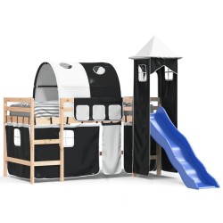Lit mezzanine enfants et tour sans matelas blanc noir 80x200cm 