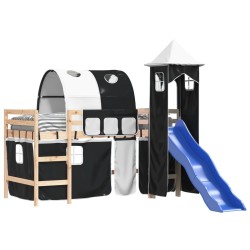 Lit mezzanine enfants et tour sans matelas blanc noir 80x200cm 