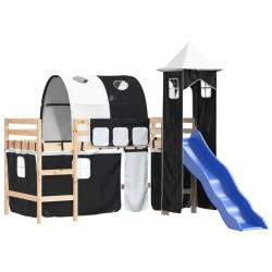 Lit mezzanine enfants et tour sans matelas blanc noir 80x200cm 