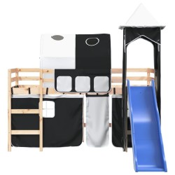 Lit mezzanine enfants et tour sans matelas blanc noir 80x200cm 