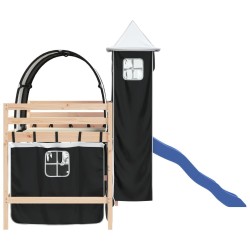 Lit mezzanine enfants et tour sans matelas blanc noir 80x200cm 