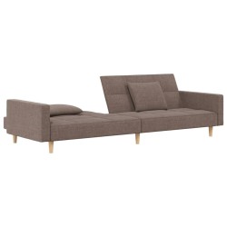 Canapé-lit à 2 places avec deux oreillers taupe tissu 