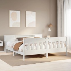 Lit bibliothèque sans matelas blanc 200x200 cm bois pin massif 
