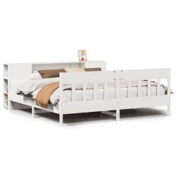 Lit bibliothèque sans matelas blanc 200x200 cm bois pin massif 