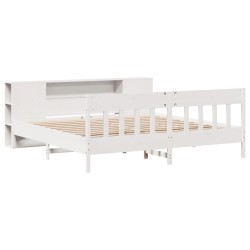 Lit bibliothèque sans matelas blanc 200x200 cm bois pin massif 