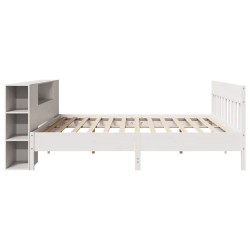 Lit bibliothèque sans matelas blanc 200x200 cm bois pin massif 