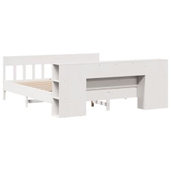 Lit bibliothèque sans matelas blanc 200x200 cm bois pin massif 