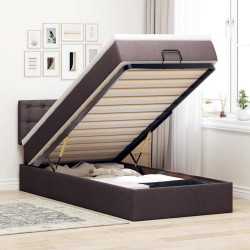 Cadre de lit ottoman avec matelas marron foncé 90x190 cm tissu 