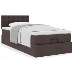 Cadre de lit ottoman avec matelas marron foncé 90x190 cm tissu 