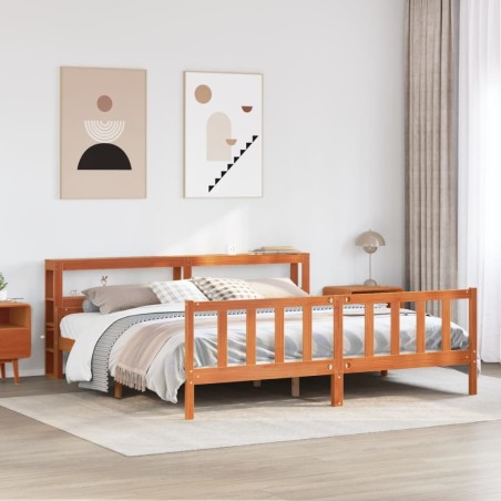 Cadre de lit et tête de lit sans matelas cire marron 180x200 cm 