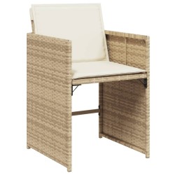 Ensemble à manger de jardin et coussins 9 pcs beige Poly rotin 