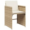 Ensemble à manger de jardin et coussins 9 pcs beige Poly rotin 