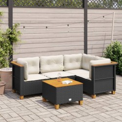 Salon de jardin 5 pcs avec coussins noir résine tressée 