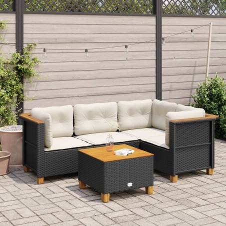 Salon de jardin 5 pcs avec coussins noir résine tressée 