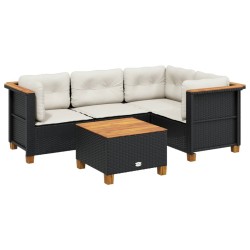 Salon de jardin 5 pcs avec coussins noir résine tressée 