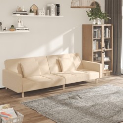 Canapé-lit à 2 places avec deux oreillers crème tissu 