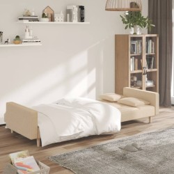 Canapé-lit à 2 places avec deux oreillers crème tissu 