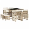 Ensemble à manger de jardin et coussins 9 pcs beige Poly rotin 