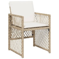 Ensemble à manger de jardin et coussins 9 pcs beige Poly rotin 