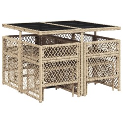 Ensemble à manger de jardin et coussins 9 pcs beige Poly rotin 
