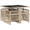 Ensemble à manger de jardin et coussins 9 pcs beige Poly rotin 