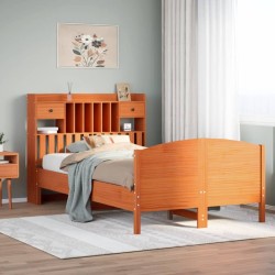 Lit bibliothèque sans matelas cire marron 120x200 cm pin massif 
