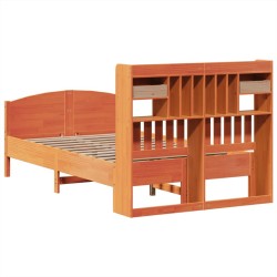 Lit bibliothèque sans matelas cire marron 120x200 cm pin massif 