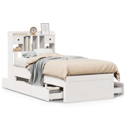 Lit bibliothèque sans matelas blanc 75x190cm bois de pin massif 