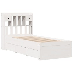 Lit bibliothèque sans matelas blanc 75x190cm bois de pin massif 
