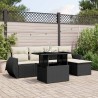 Salon de jardin 6 pcs avec coussins noir résine tressée 