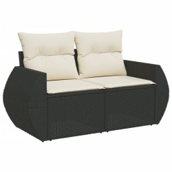 Salon de jardin 6 pcs avec coussins noir résine tressée 